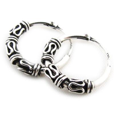 [J3877] - 'Thai' Silver Hoop Earrings 1.4 Cm 2 Mm