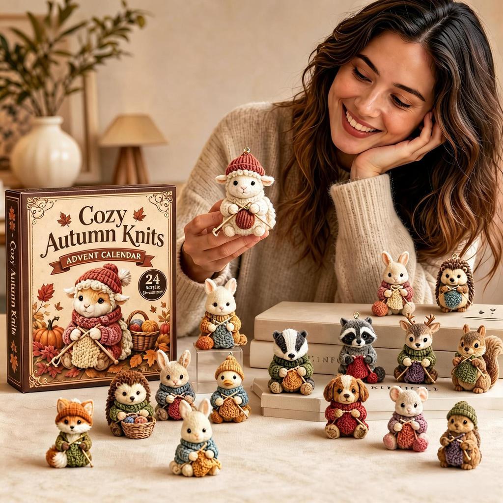 Christmas Advent Calendar - Knitting Figure, Cute Collectible Holiday Surprise Toy