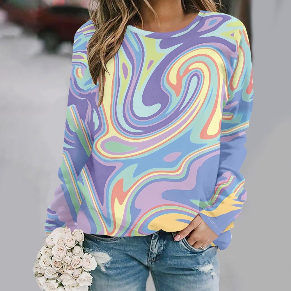 Fall/Winter 2025 New Fashion Crew Neck Long Sleeve Printed Women's Top Elegant Casual Loose Hoodie