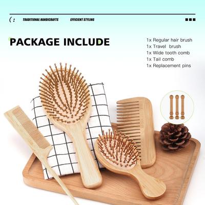 4ks/sada bambusových dřevěných kadeřnických hřebenů, vzduchový polštář, hřeben se širokými zuby, hřeben na vlasy s ocasem krysy, vánoční dárek
