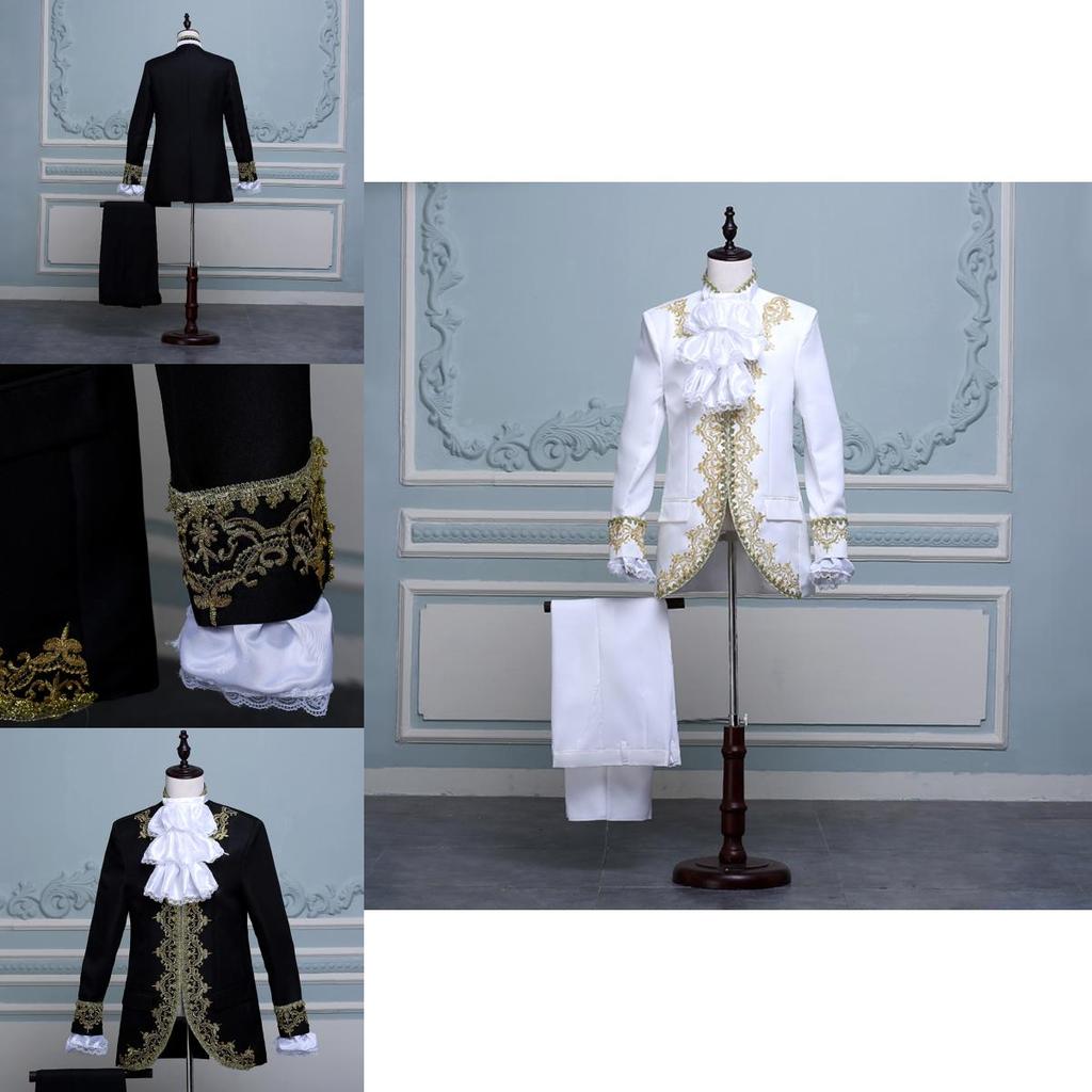 Regal King Prince Renaissance Medieval Men Cosplay Costume Coat And Pants Set
