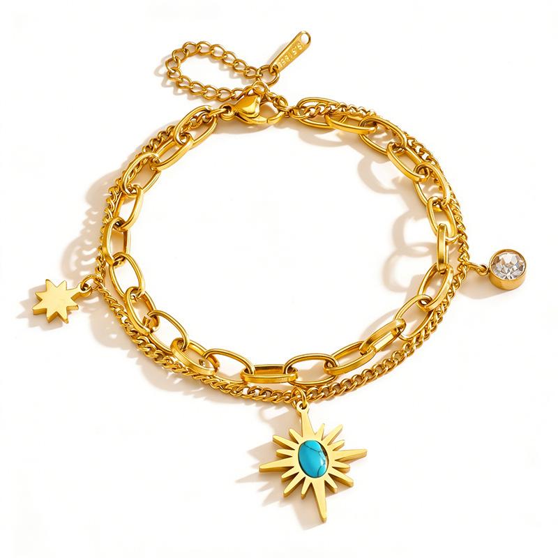 Personalized Retro Sunflower Pendant Titanium Steel Bracelet for Women - Versatile Handwear