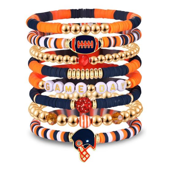 Game Day Bracelets Stackable Sports Football Charm Bracelets Elasticated Football Themed Bracelets Set for Women Men Football Fans Boho Summer