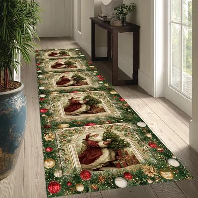 Christmas Themed Floor Mat Long Anti Slip and Absorbent Carpet Door Mat Household Carpet Anti Fouling Door Mat Home Decoration