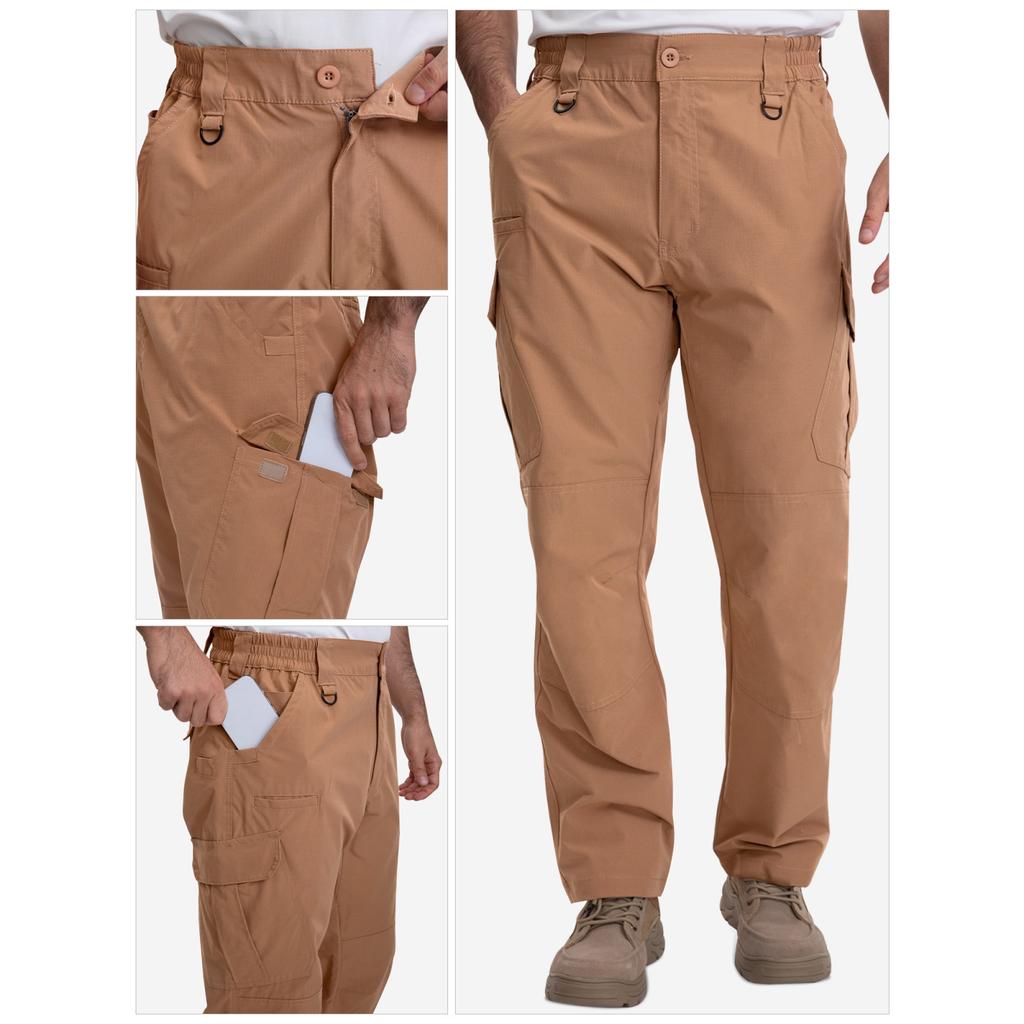 Men's Outdoor Cargo Pants - Multi-Pocket Lightweight  Straight-Leg Waterproof Breathable Hiking Camping Fishing Work Pants