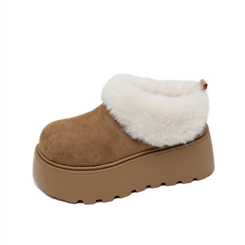 Winter Platform Flats Women Fur Lining Snow Boots Concise Round Toe Slip On Shoes Ladies Comfort Warm Cotton Short Booties