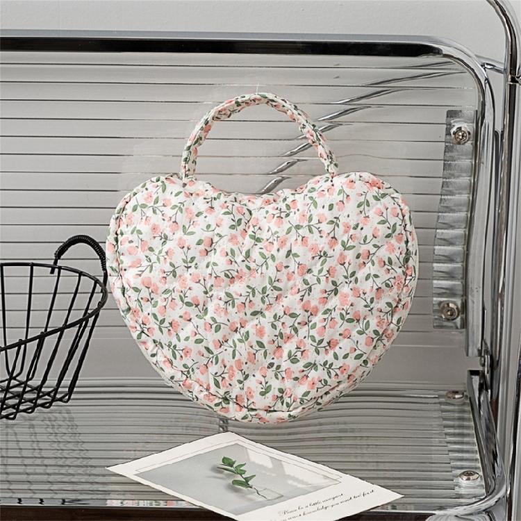 Florals Heart Makeup Organizers Quilted Water Resistant Cosmetic Bag for Travel Portable Toiletry Storage Women Use