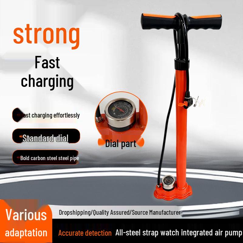 All-Steel Manual Inflatable Air Pump with Gauge and T-Handle for Bicycle and Outdoor Use