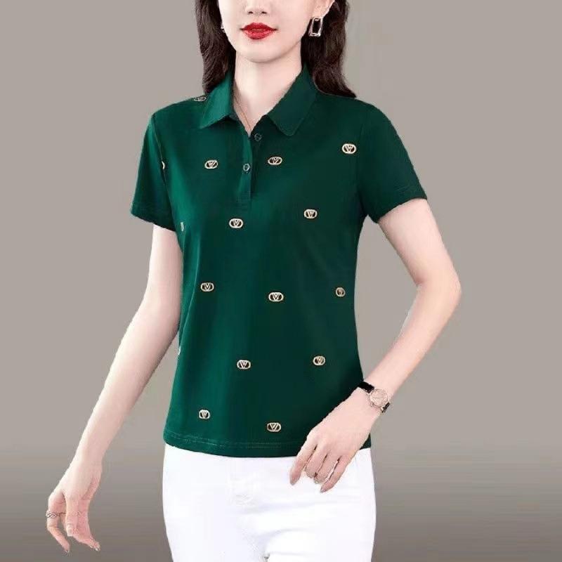 T-shirt for Women's New Style Middle-aged Mother Thin Short-sleeved T-style Young Ladder Polo Shirt Top