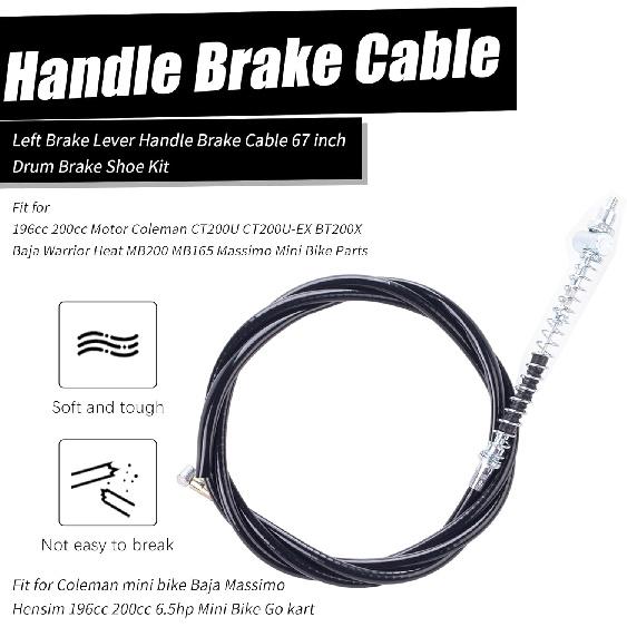 Left Brake Lever Handle Brake Cable 67 Inch Drum Brake Shoe Kit Fit For 196Cc 200Cc Motor Coleman CT200U CT200U-EX BT200X Baja Warrior Heat MB200