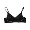 Mulberry Silk V-Neck Wireless Bra - Satin Smooth, High Side Support, Fashionable Color Block Design, Comfortable Fit.