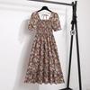 Spring Summer Chiffon Dresses Fashion Female Elastic Waist Short Sleeve Pleated Casual Dress Women A-line Dresses