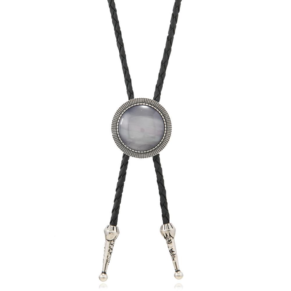 Simple Fashion Leather Sweater Chain Vintage Acrylic Gemstone Hip Hop Style Long Poirot Tie Collar