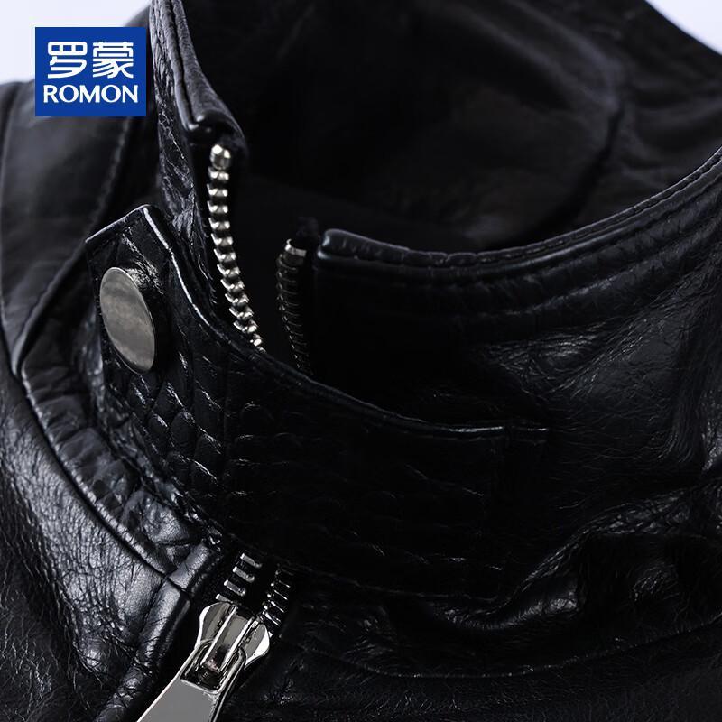 ROMON Men's Genuine Leather Lapel Jacket