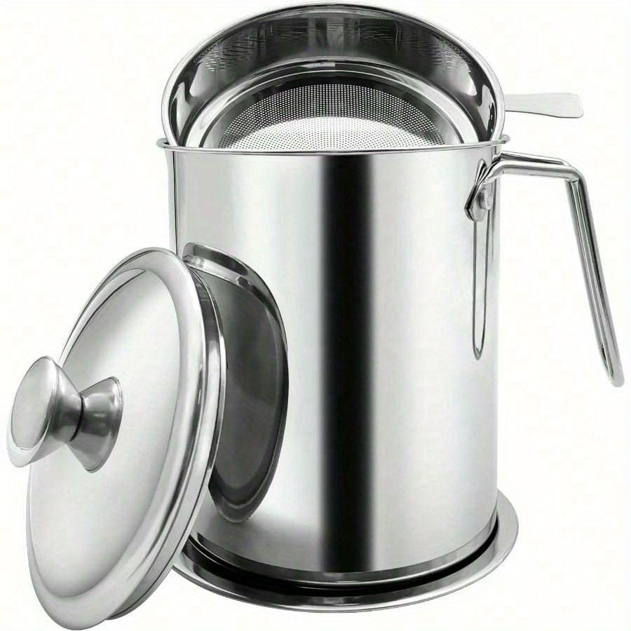 Bacon Grease Container With Strainer, 1.3L And 1.7L And 2.1L Grease Strainer And Container With Dust-Proof Lid, 304 Stainless Steel Oil Filter Storage