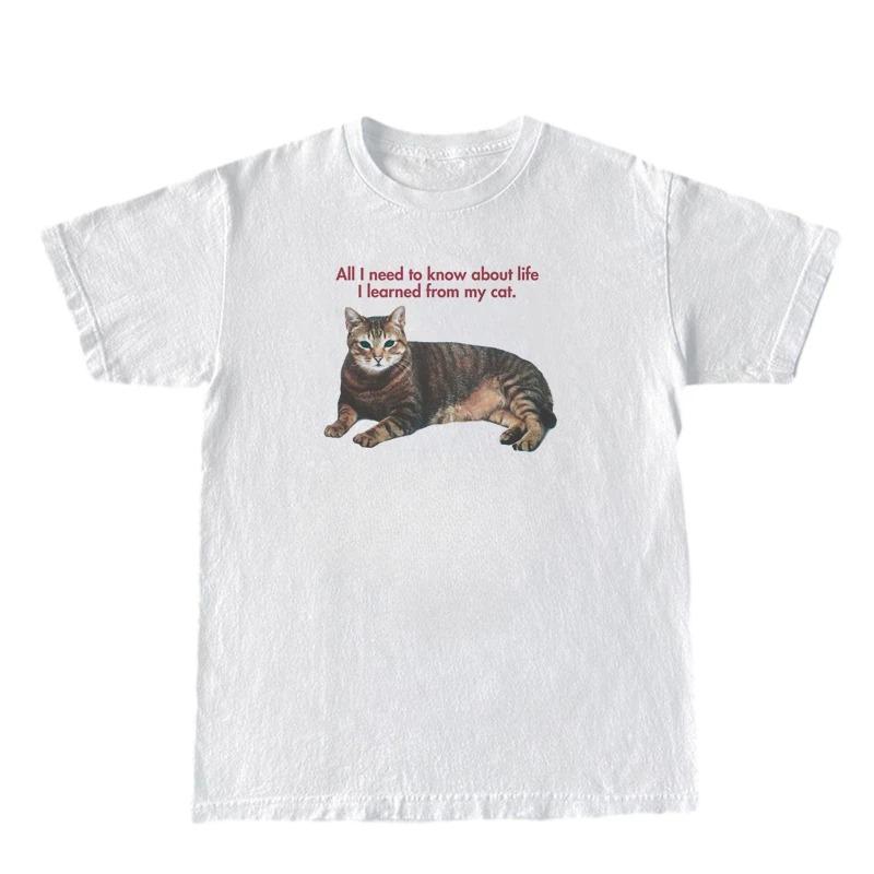 Fun Graphics Cute Cat Mom Cat Lover Loose Vintage Aesthetic Summer Unisex Unisex Universal Crewneck Shortsleeved Tshirt