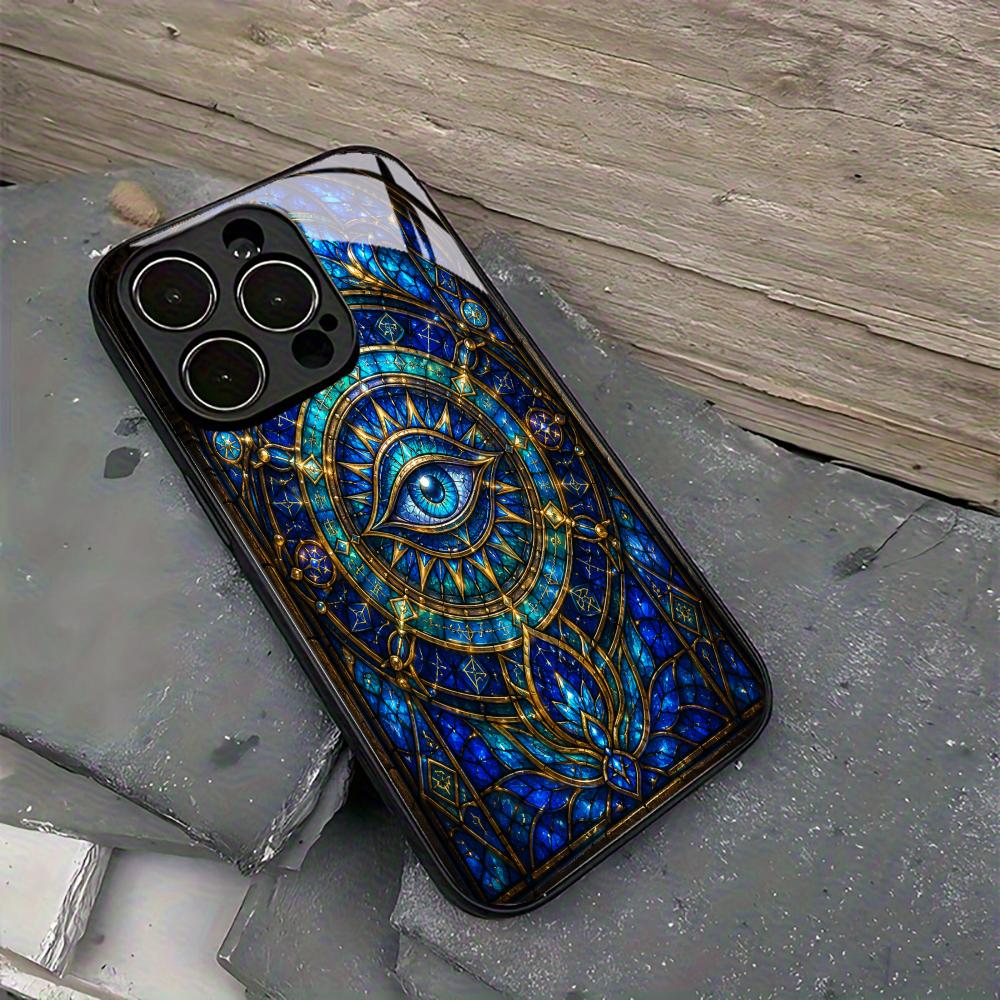 Mystic Eye Black Tempered Glass Phone Case For iPhone 17 16 Pro Max 15 Plus 14 13 12 Fingerprint Shockproof Hard Back Cover