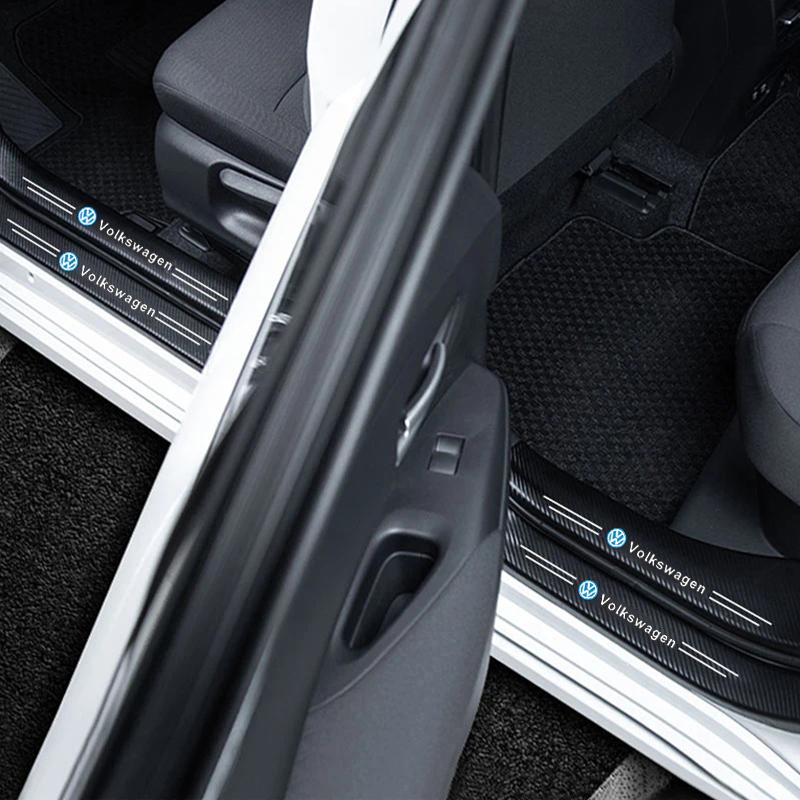 OPQ1 1/4/5Pcs Car Door Sill Scuff Plate Decor Carbon Fiber Stickers For Volkswagen VW Golf T5 Phaeton GTI Touran GTD CC Touareg ID3 R