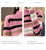 Pull Haut Col Rayé en Cachemire Tricoté pour Femme - Amincissant, Coupe Ample pour l'Automne et l'Hiver
