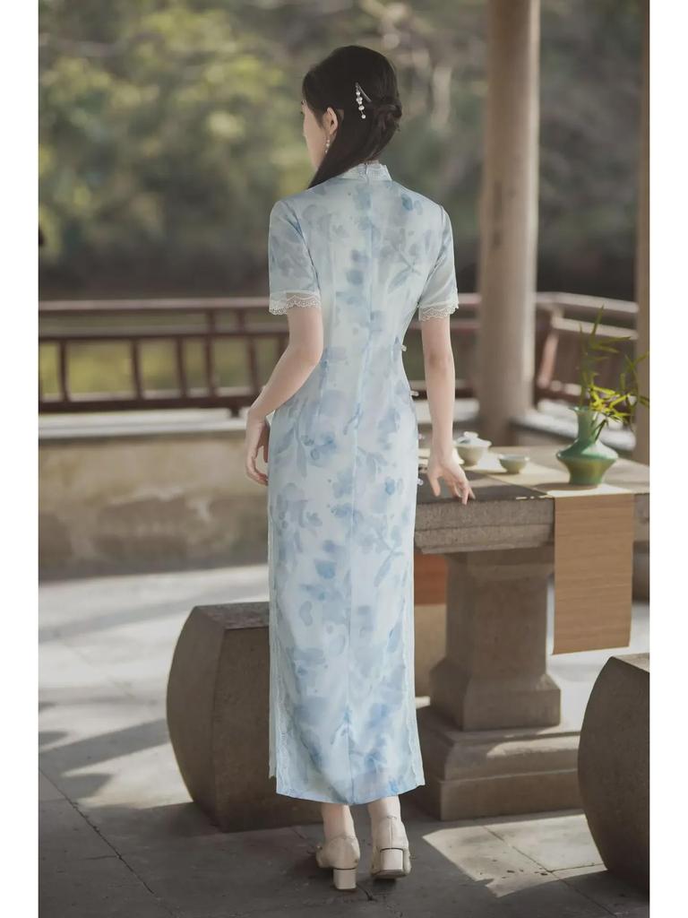 2024 Spring/Summer Elegant Breathable Lace Cheongsam Dress