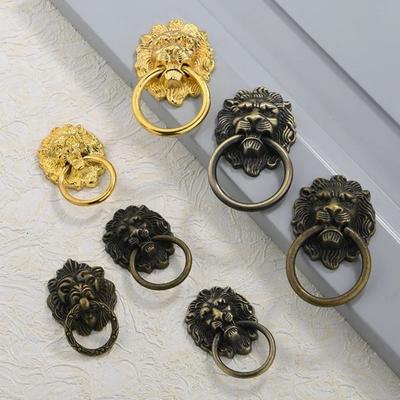 New Antique Lion Head Door Handle Decorative Pull Zinc Alloy Kitchen Cabinet Handles Home Hardware Multifunctional Door Knob