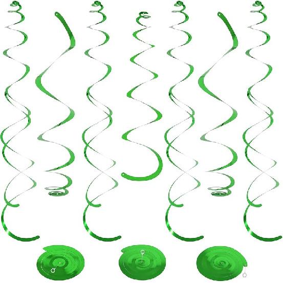 24 PCS Green Hanging Swirl, Sparkle Ceiling Hanging Decorations, Plastic Streamer Party Decorations with Double-Swirls and Single-Swirls for Birthday
