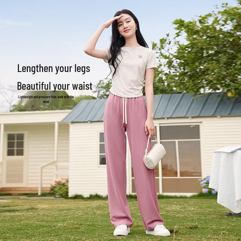 Xiangying Women's Pink High-Waist Wide-Leg Pants