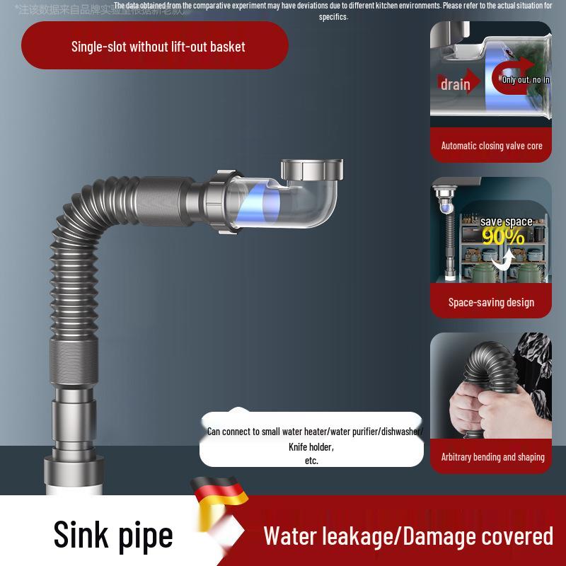 Stainless Steel Kitchen Sink Drain Set with Leakproof Stopper