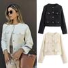Chaqueta de tweed corta para mujer, abrigo elegante de manga larga con botones, abrigos cortos para mujer, otoño y primavera