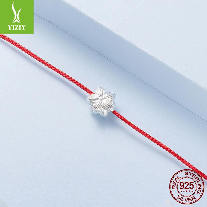 S925 Sterling Silver Lotus Red Rope Bracelet Women'S Exquisite Three-Dimensional Flower Lucky Bracelet Bracelet Jewelry