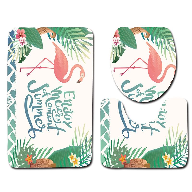 European And American Style Pink Cute Animal Flamingo Floor Mat Carpet Girl Heart Hand-Painted Illustration Toilet Three-Piece Set