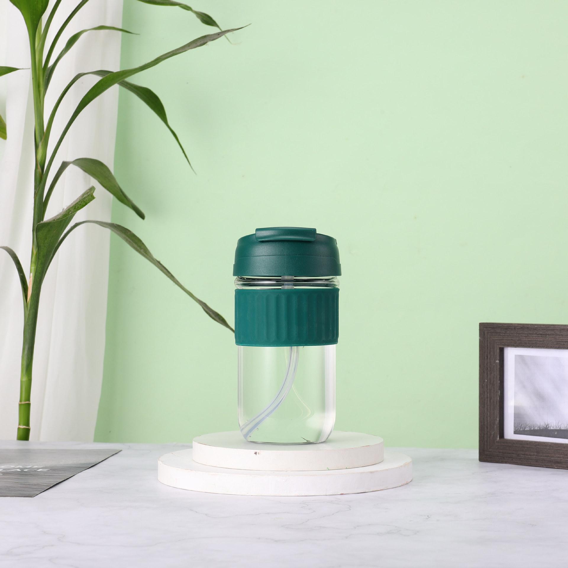 Double drink glass straw cup cute high value water cup women portable accompanying coffee cup gift cup 350ml