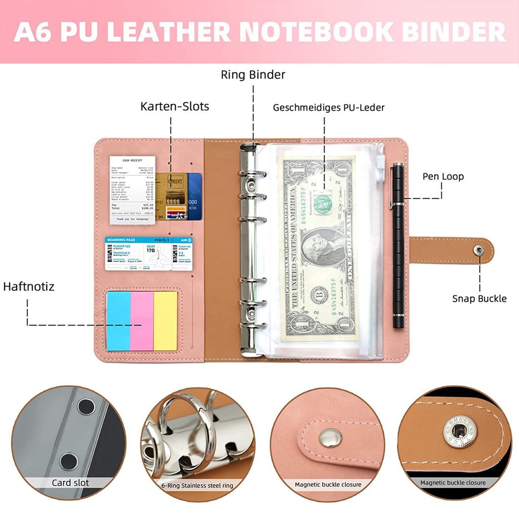 Budget Planner Loose-leaf Retro Leather Notebook Set Budget Binder Money Envelopes Monthly Planner Label Stickers