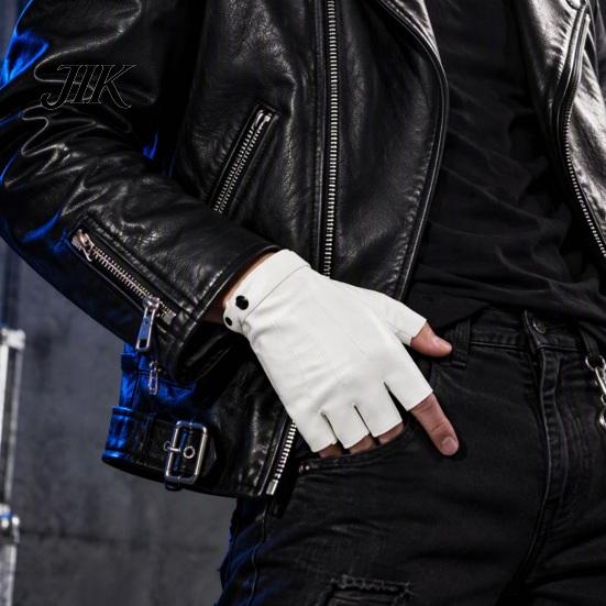 Cool Button Detail Gloves 1 Pair Punk Fingerless for Men Women, Faux Leather Goth Accessories Outfits Anti-slip Tactical Cycling Driving And