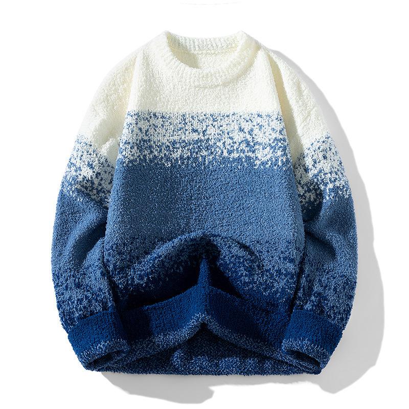 

Новый градиентный свитер Мужской градиентный свитер с круглым вырезом Свитер с круглым вырезом Мужская куртка Мужской свитер Мужской Осень и Зима 3XL синий