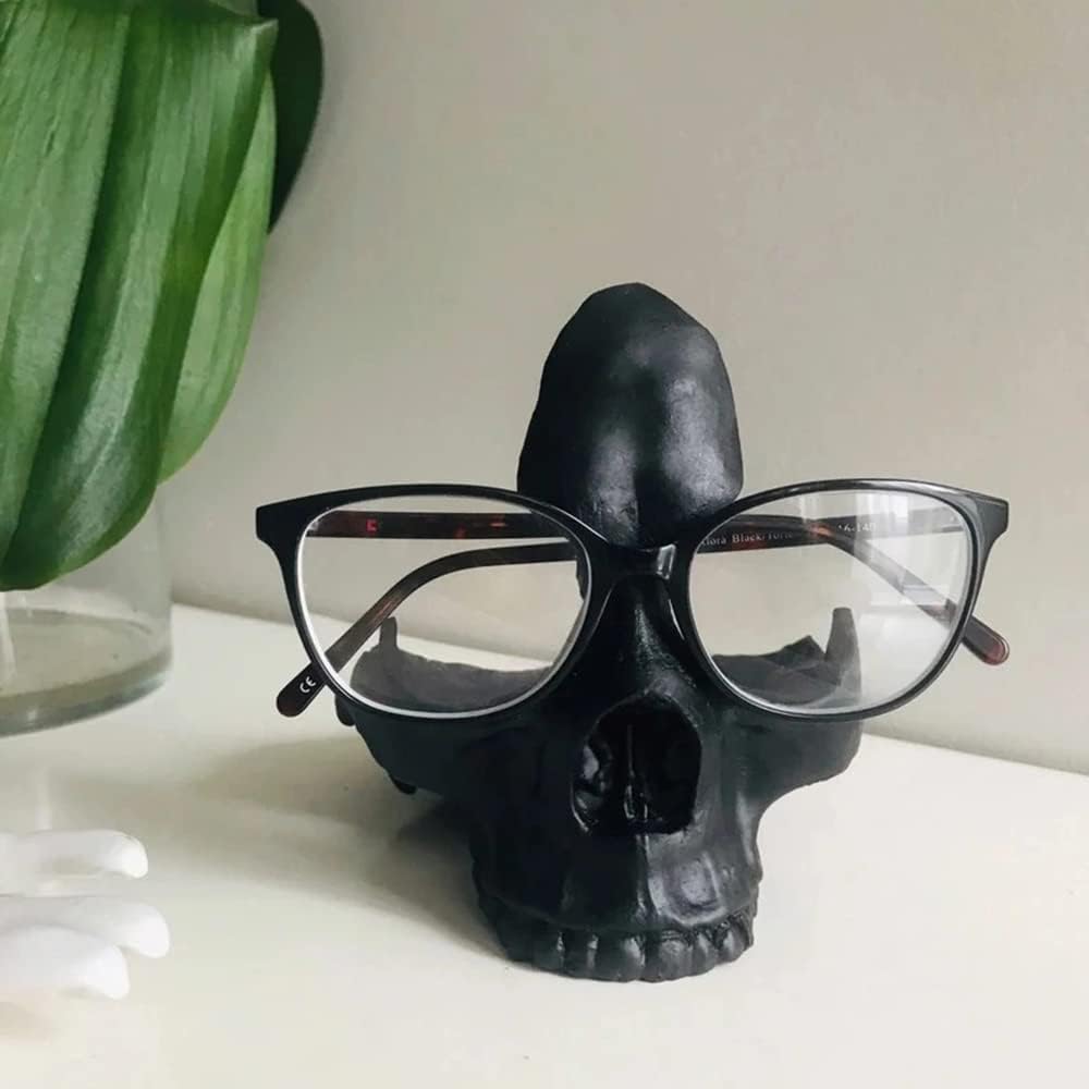 Skull Glasses Stand Holder, Creative Eyeglasses Holder, Resin Statue Ornament, Sunglasses Spectacle Display Rack for Home, Office, Desk, Nightstand