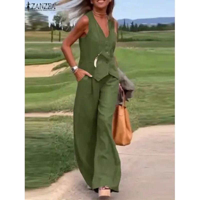 European and American Women clothes 2025 New Fashion Solid Set Vest Trousers Collage Patchwork Casual Two-piece Set Women