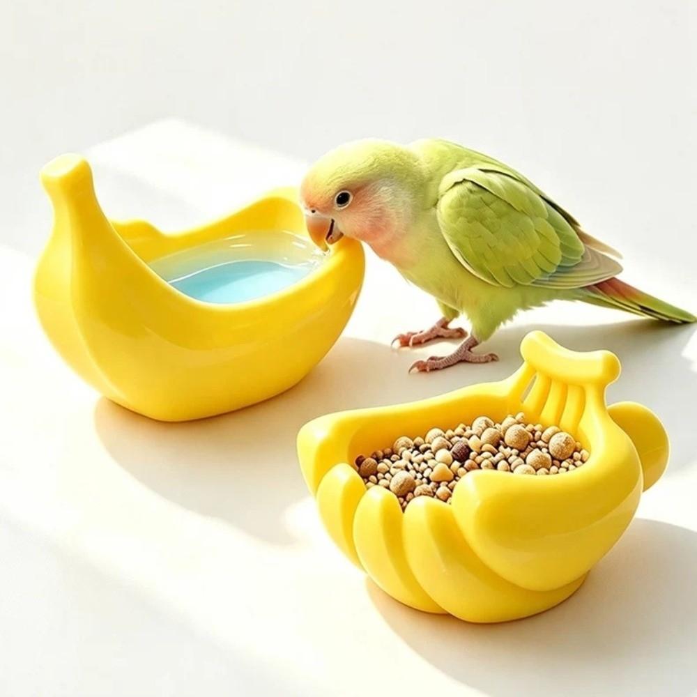 Detachable Bird Food Feeding Dish Anti-Splash Parrot Water Bowl Banana Shape Bird Feeder Budgie