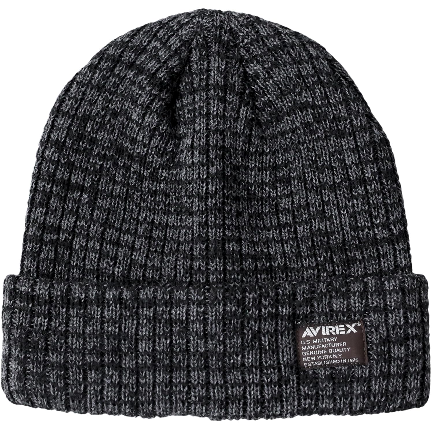 

AVIREX Special Order Military Tag Ribbed Knit Cap with Logo Watch Unisex Solid Charcoal 034 Patch, Cap, Men s Beanie, Color, Mix,