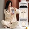 Women's Cute Cartoon Pajamas Set: Pure Cotton, Long Sleeve with Chest Pad, Plus Size, Suitable for Outdoor Wear, Autumn/Winter Cardigan.