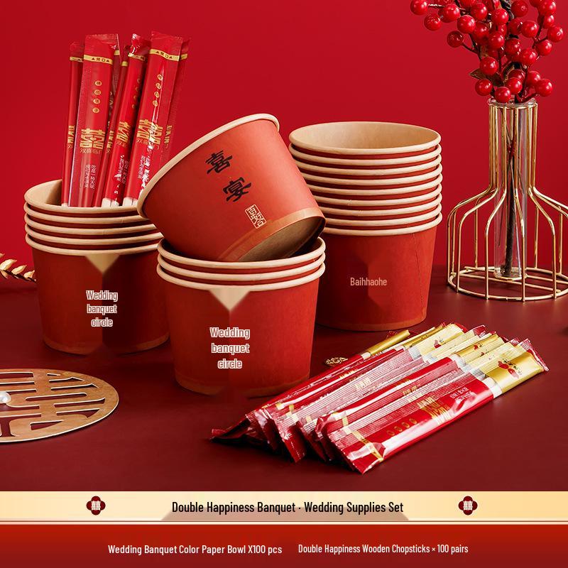 Red Wedding Double Happiness Paper Cups for Festive Celebrations