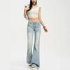 Lace Big Yards Light Blue Micro Flare Jeans Female Lace Low Waist Not Sticky Legs Skinny Straight Trousers Jeans for Women Long Denim Pants