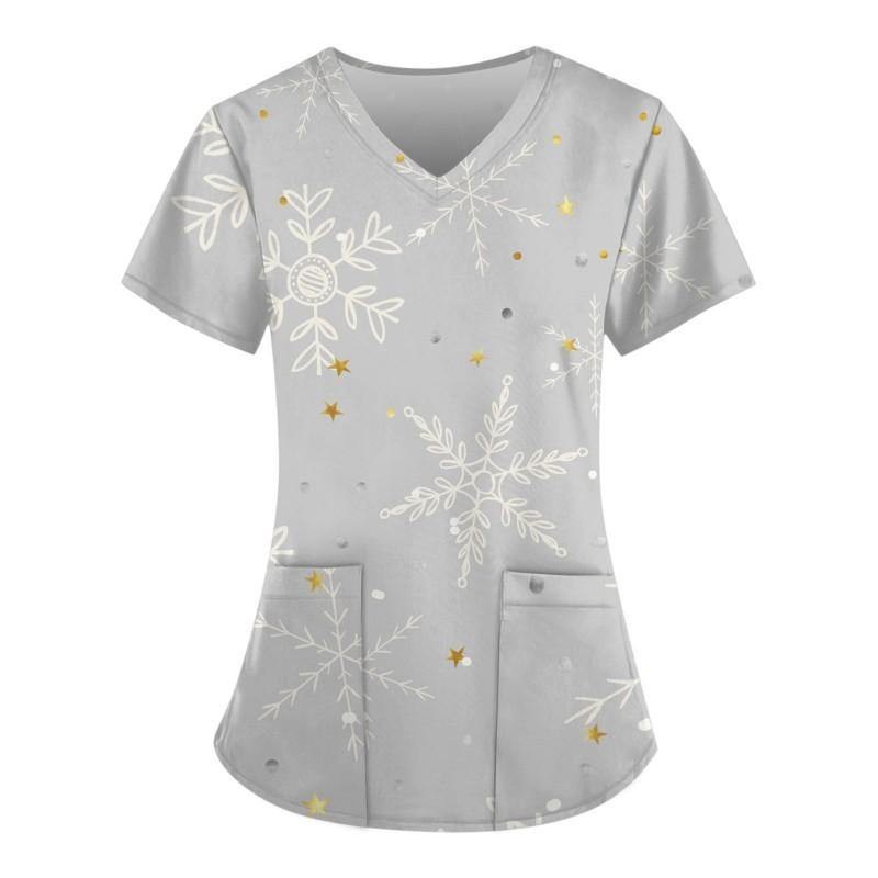 3D Snowman Print V-Neck Short Sleeve T-Shirt Women Men Casual Workwear Comfort Fit 2025