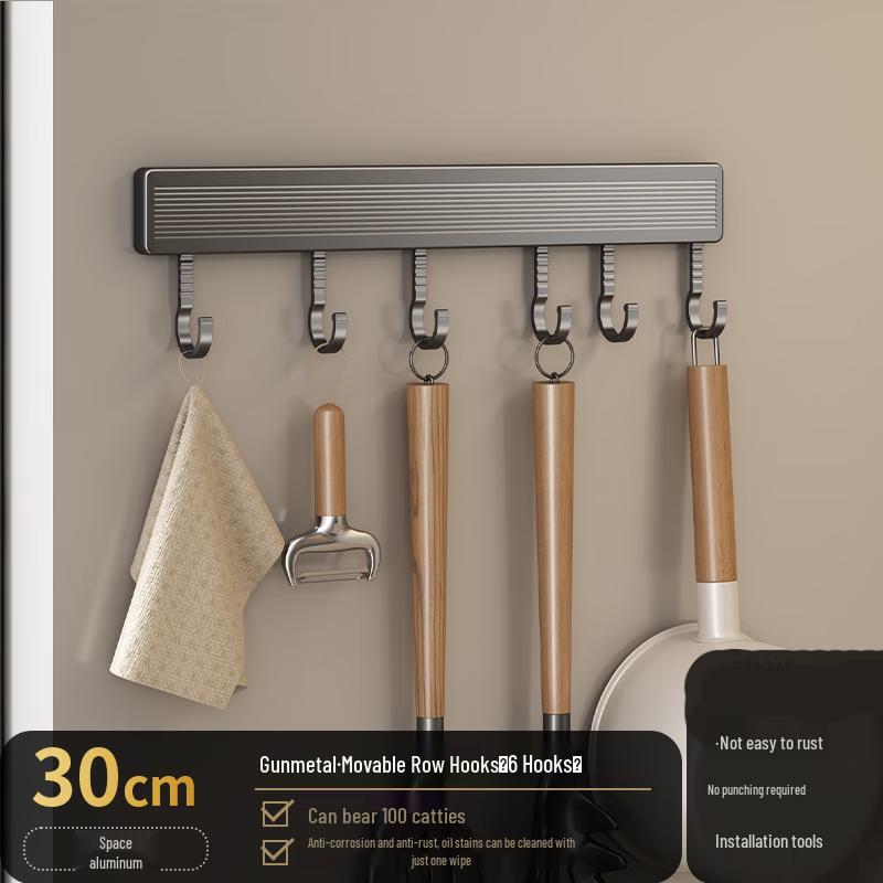 

DANLE 30cm Gunmetal Grey 6-Hook Wall Rack