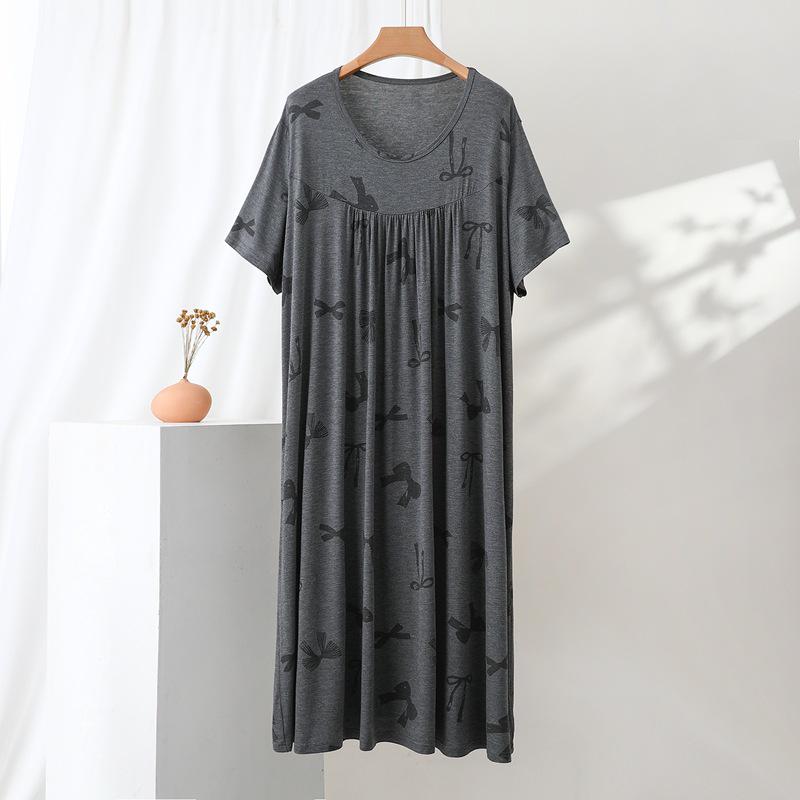 Women's V-Neck Modal Nightgown Dress - Plus Size, Lightweight, Indoor/Outdoor Wear for Spring & Summer