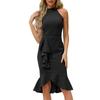 Women's Sexy Bag Hip Slim-fit Stand Collar Solid Color Sleeveless Ruffled Fishtail Skirt Dress