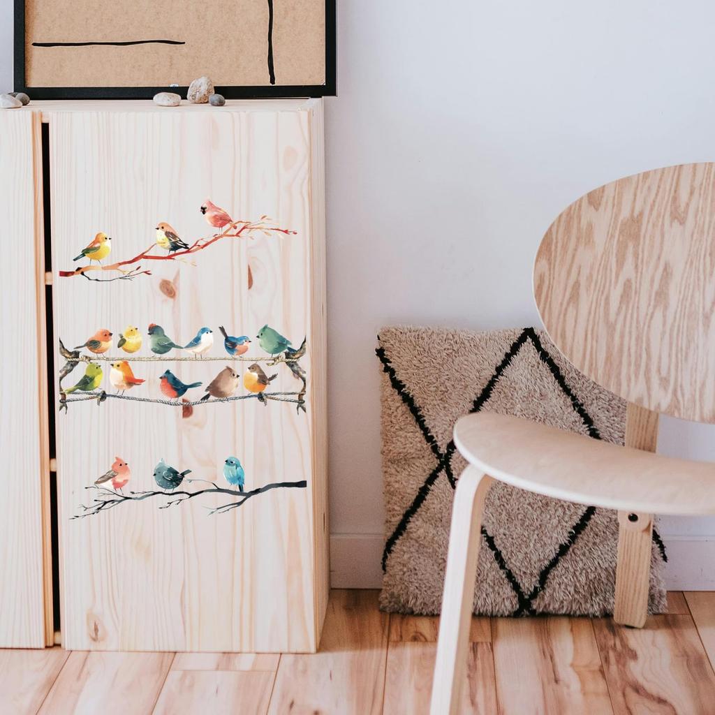 GLOBLELAND 3Pcs Branches and Birds Furniture Transfer 6x12inch Flowers and Plants Rub on Transfer Self-Adhesive Wall Art Decals for Bedroom Living