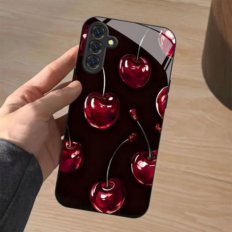 Crimson Cherry Phone Case Glass for Samsung S25 S24 S23 S22 Ultra S20 Ultra A16 A36 A54