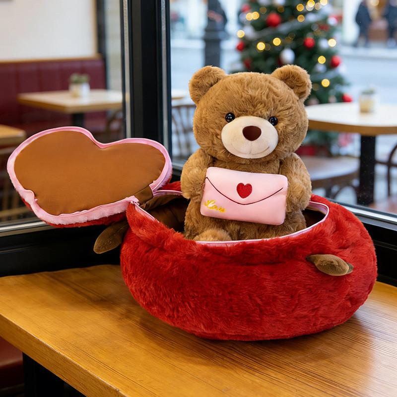 Heart Hugging Bear Plush Toy With Polyester Fiber For Valentines Day Gift For Girls And Boys