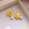 Small fresh yellow flower fringed pearl earrings exquisite temperament earrings ear hook earrings